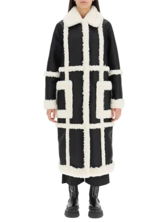 Stand Studio Patrice Faux Leather Shearling Coat Black 34 - Picture 8 of 16